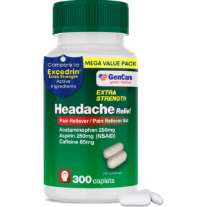 GenCare - Acetaminofeno para aliviar el dolor de cabeza con aspirina (AINE) y cafeína (300 comprimidos)