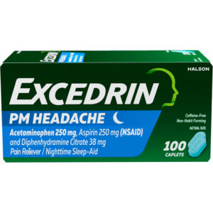 Excedrin PM para aliviar el dolor de cabeza, acetaminofeno 500 mg, aspirina 250 mg