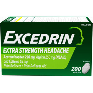 Excedrin Cápsulas extra fuertes para aliviar el dolor de cabeza, acetaminofeno 500 mg, aspirina 250 mg, cafeína 65 mg, analgésico, 200 unidades